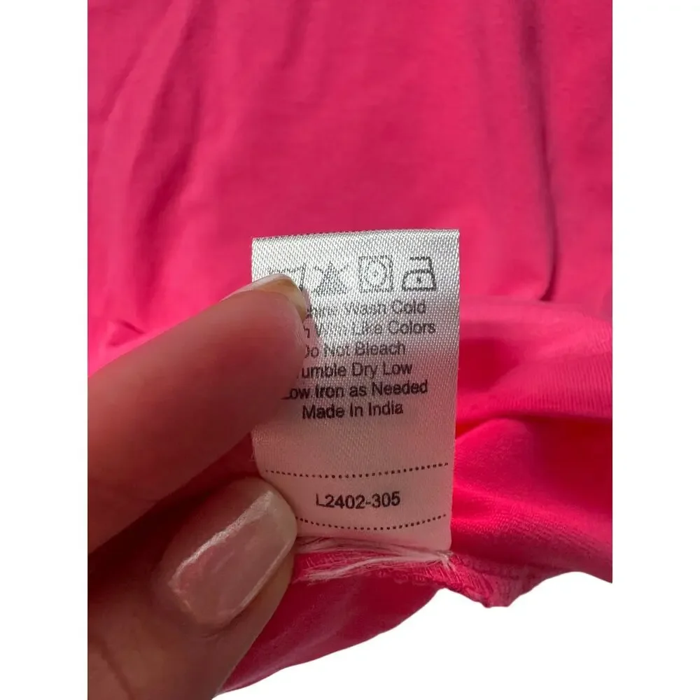 Love The Label Blouse Top Womens XL Fuchsia Pink Stretch Puff Sleeve Classic